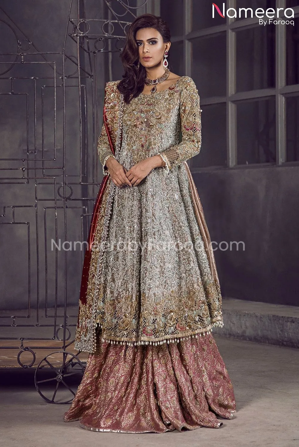 Pakistani Wedding Dress in Frock Lehenga Style #BS499