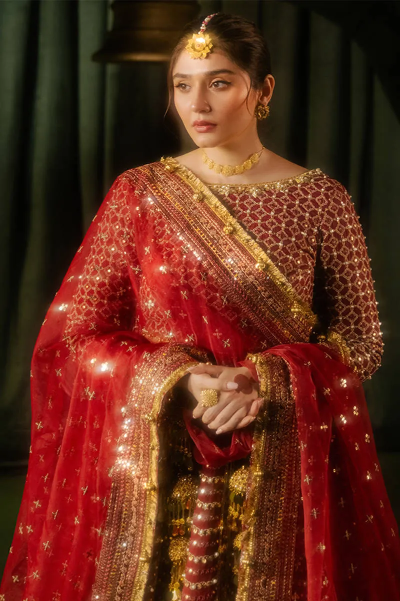 Pakistani Wedding Dress in Maroon Lehenga Choli Style