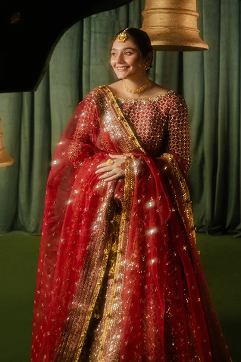 Pakistani Wedding Dress in Maroon Lehenga Choli Style