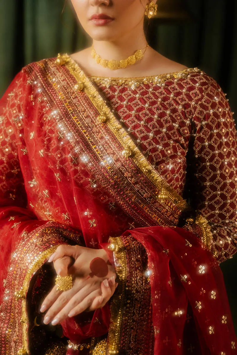 Pakistani Wedding Dress in Maroon Lehenga Choli Style