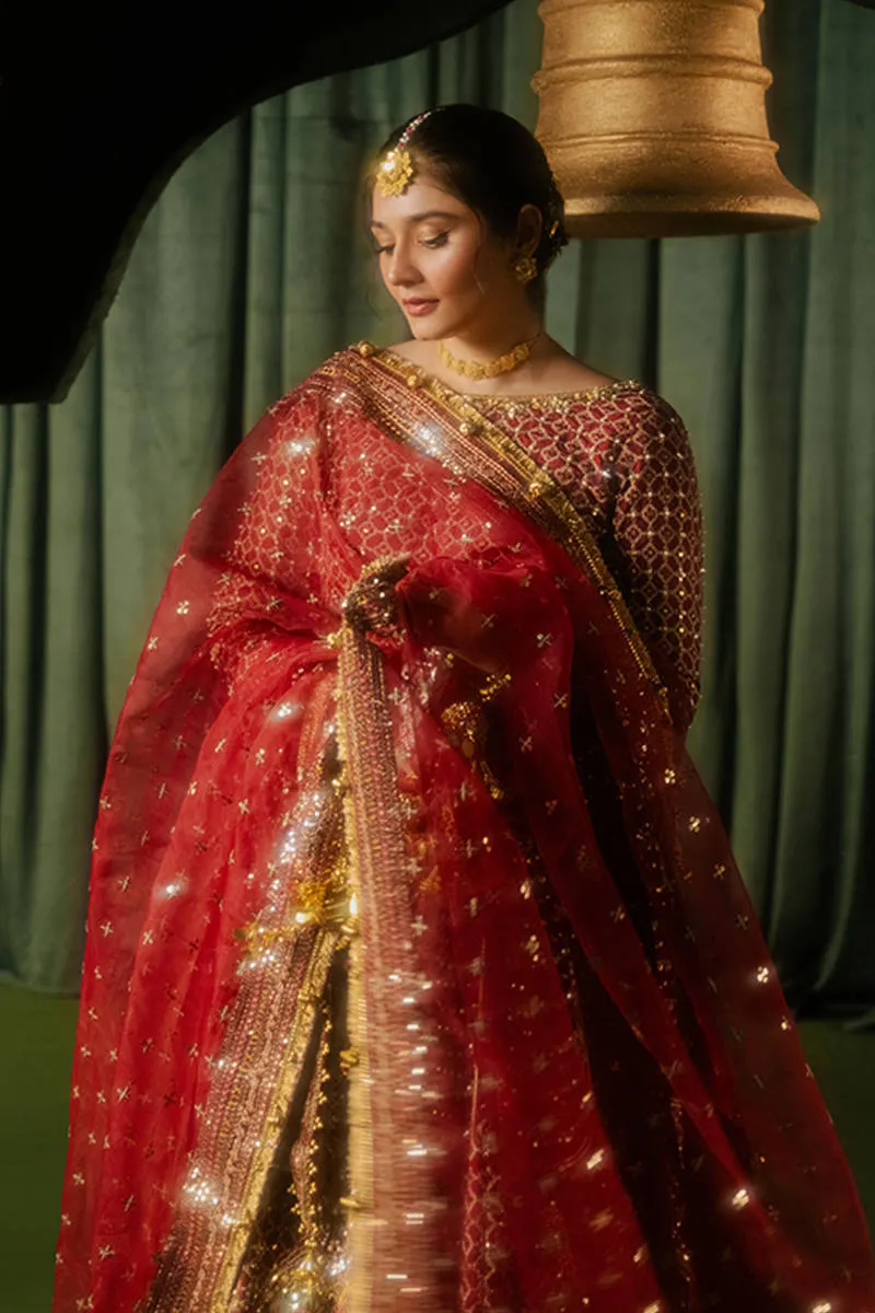 Pakistani Wedding Dress in Maroon Lehenga Choli Style