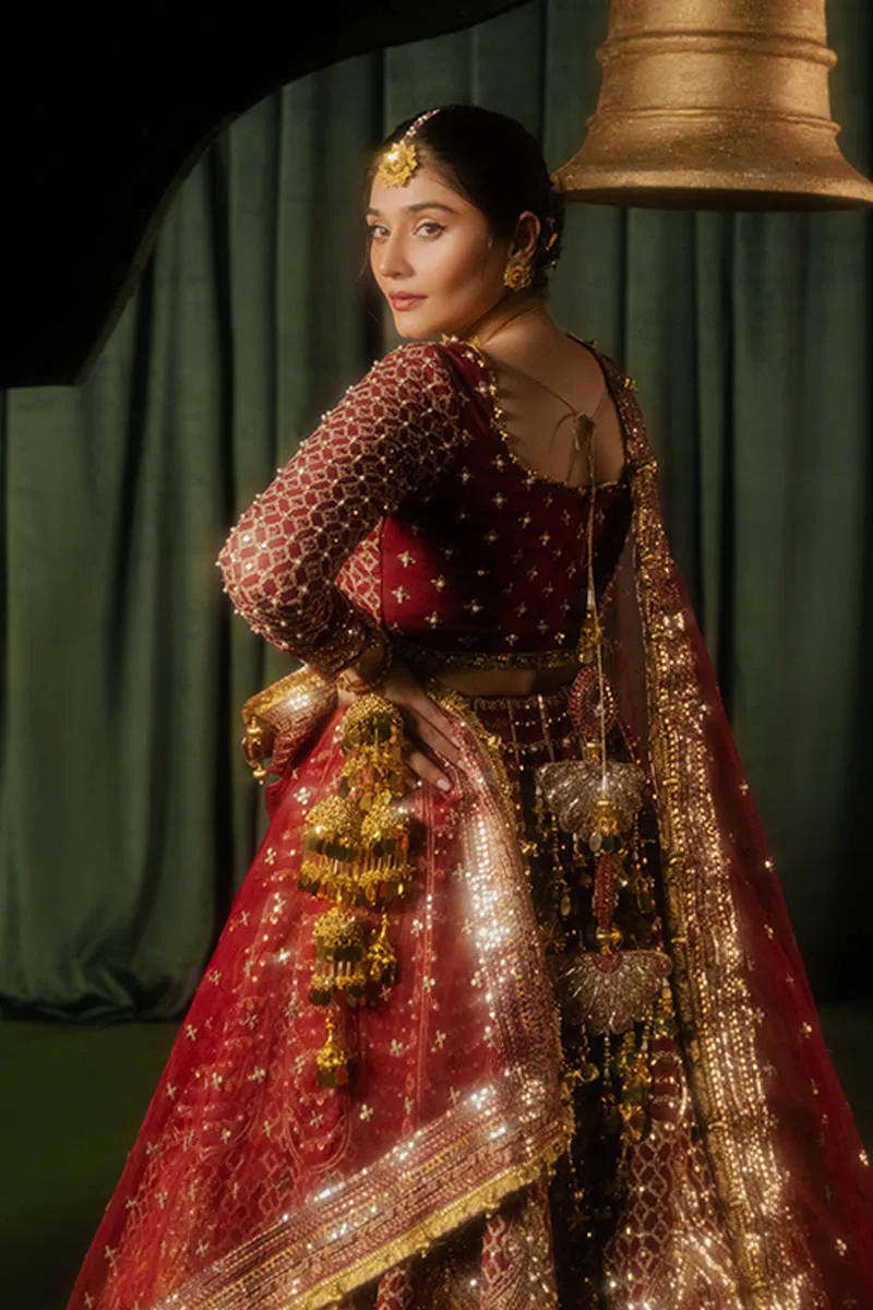 Pakistani Wedding Dress in Maroon Lehenga Choli Style