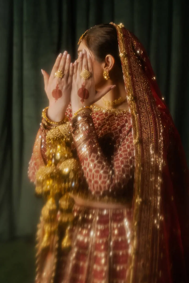 Pakistani Wedding Dress in Maroon Lehenga Choli Style