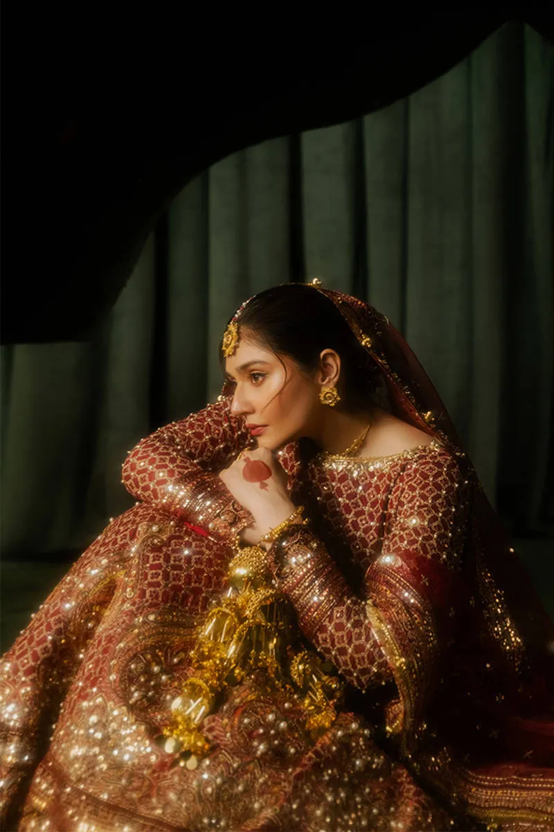 Pakistani Wedding Dress in Maroon Lehenga Choli Style
