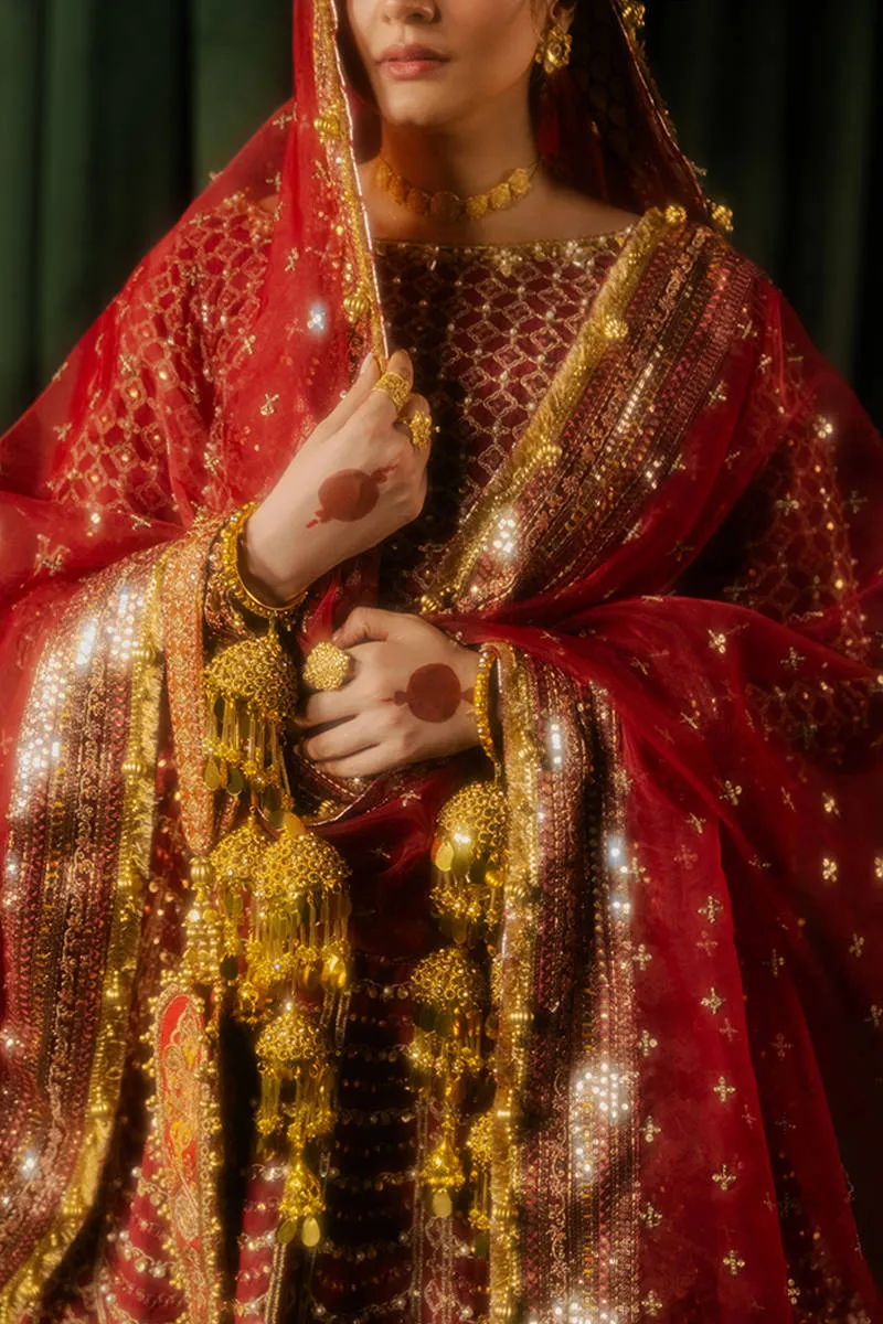 Pakistani Wedding Dress in Maroon Lehenga Choli Style