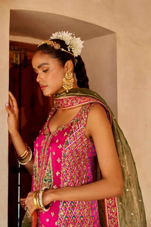 Pakistani Wedding Dress in Pink Kameez Sharara Style