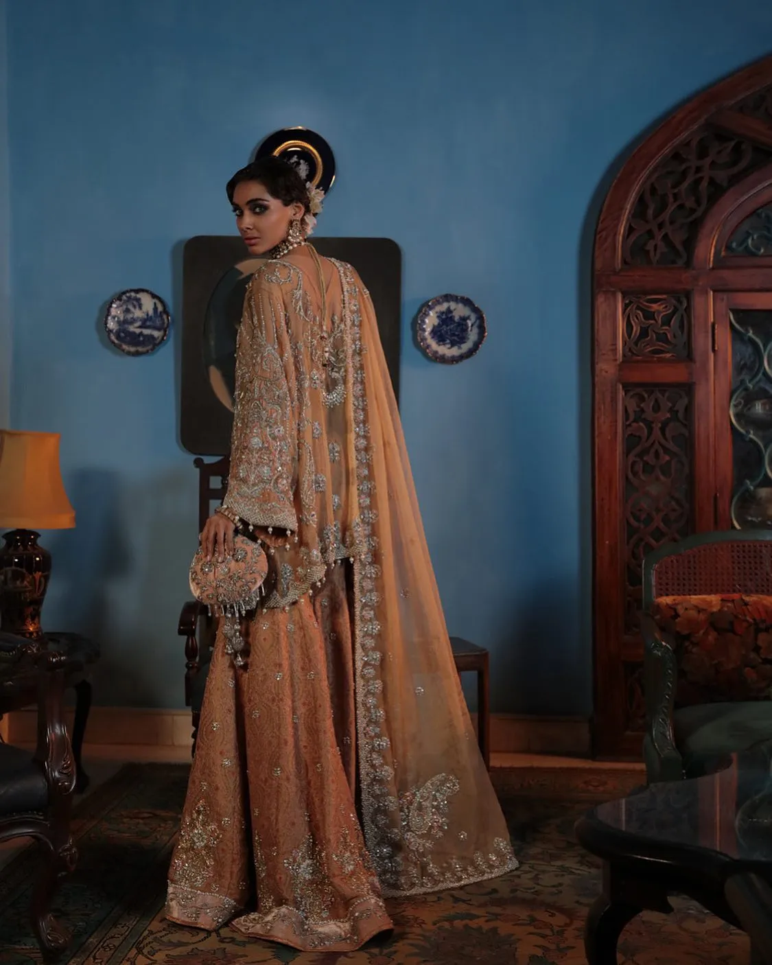 Pakistani Wedding Dress in Sharara Kameez Dupatta Style