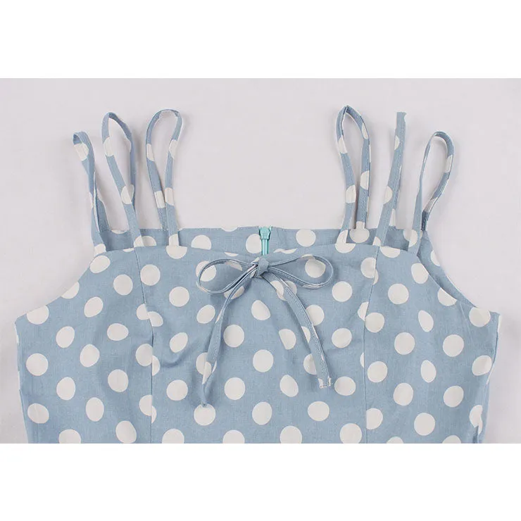 Pale Blue Summer Polka Dot Dress