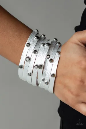 Paparazzi Go-Getter Glamorous - Silver Leather Wrap Bracelet