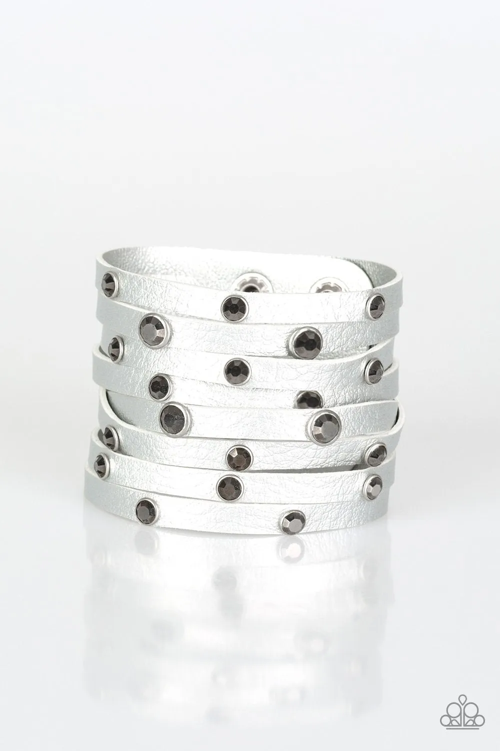 Paparazzi Go-Getter Glamorous - Silver Leather Wrap Bracelet