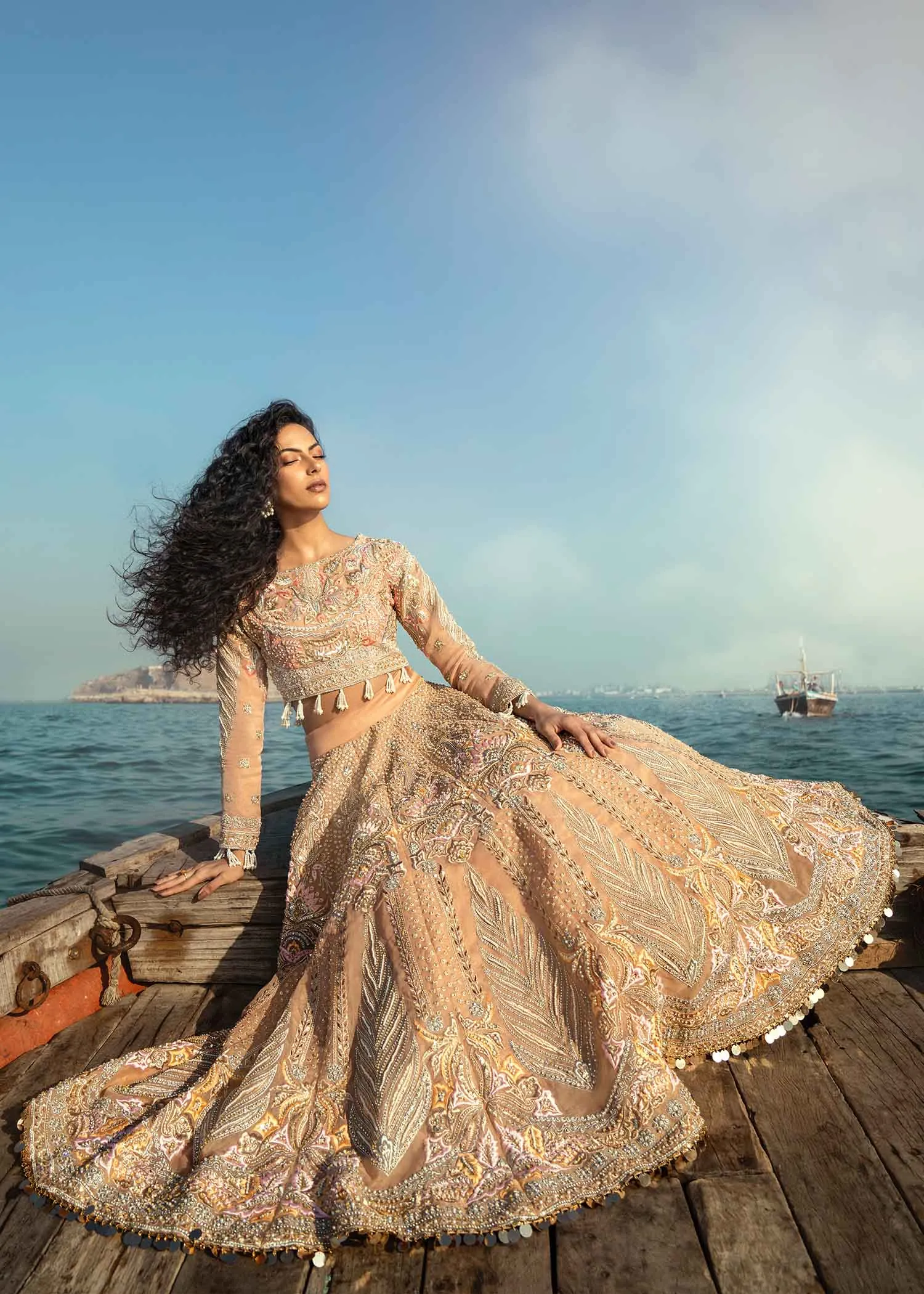 Pastel Peach Lehenga Choli Dupatta Bridal Dress #BS807