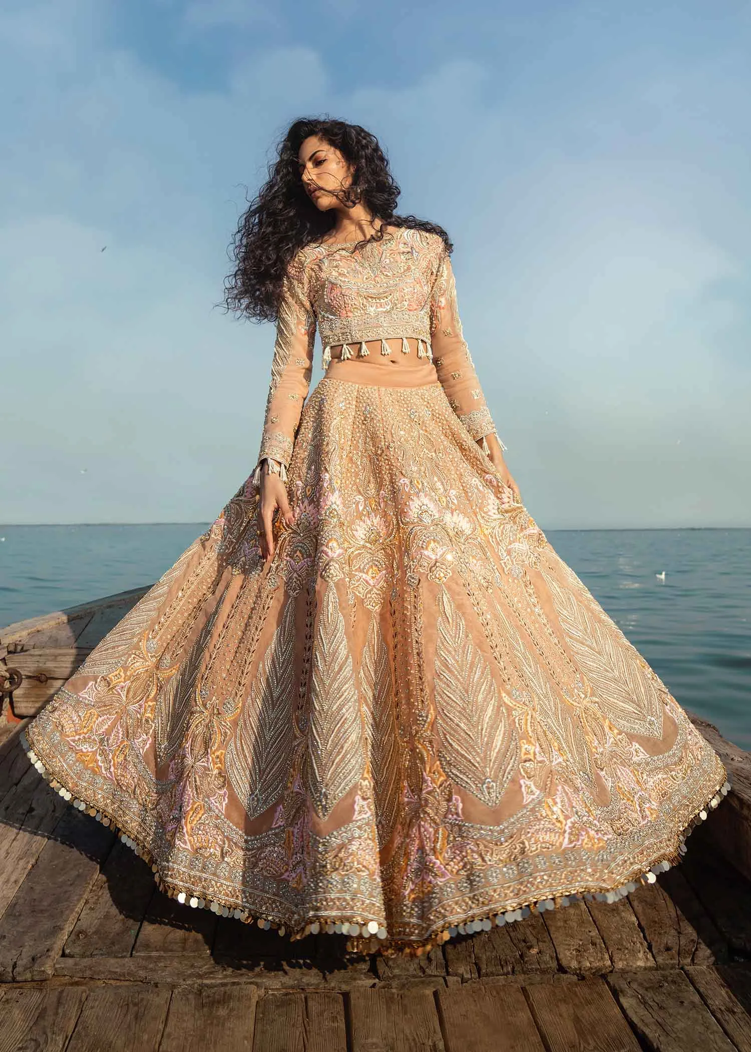 Pastel Peach Lehenga Choli Dupatta Bridal Dress #BS807