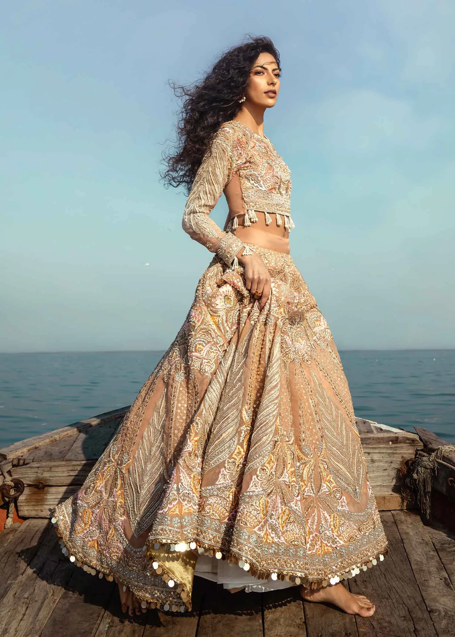 Pastel Peach Lehenga Choli Dupatta Bridal Dress #BS807