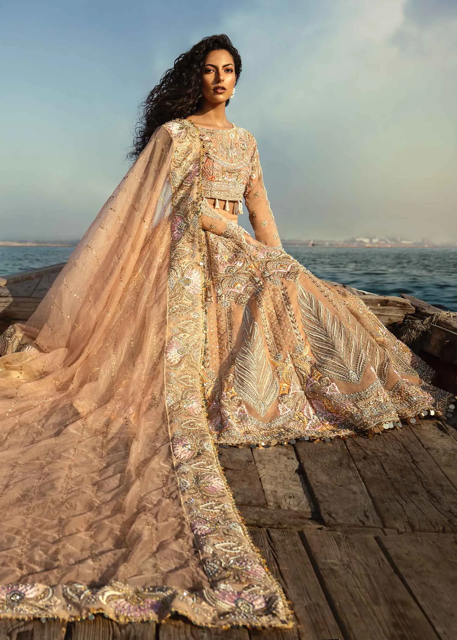 Pastel Peach Lehenga Choli Dupatta Bridal Dress #BS807