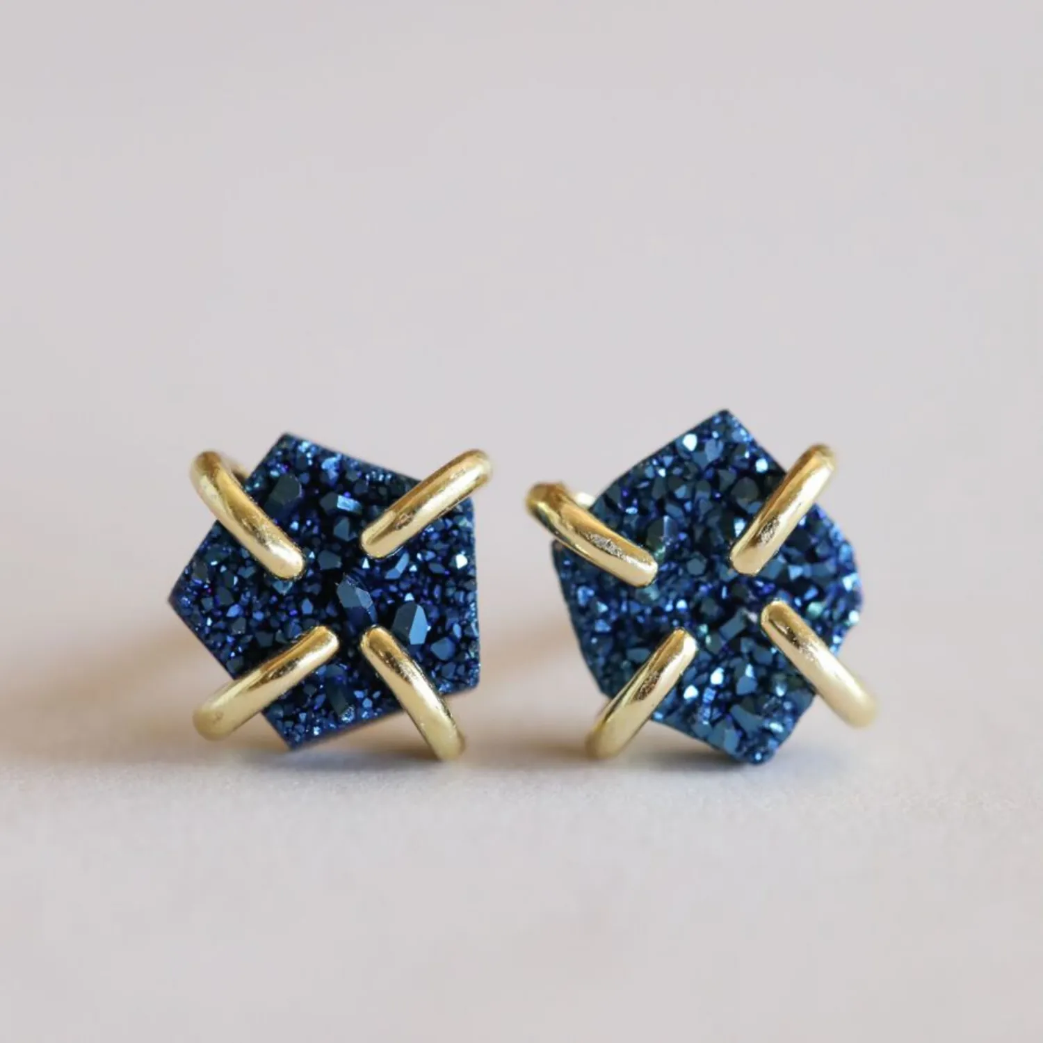Peacock Druzy Prong Earrings