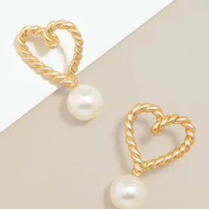 Pearl & Heart Drop Earring