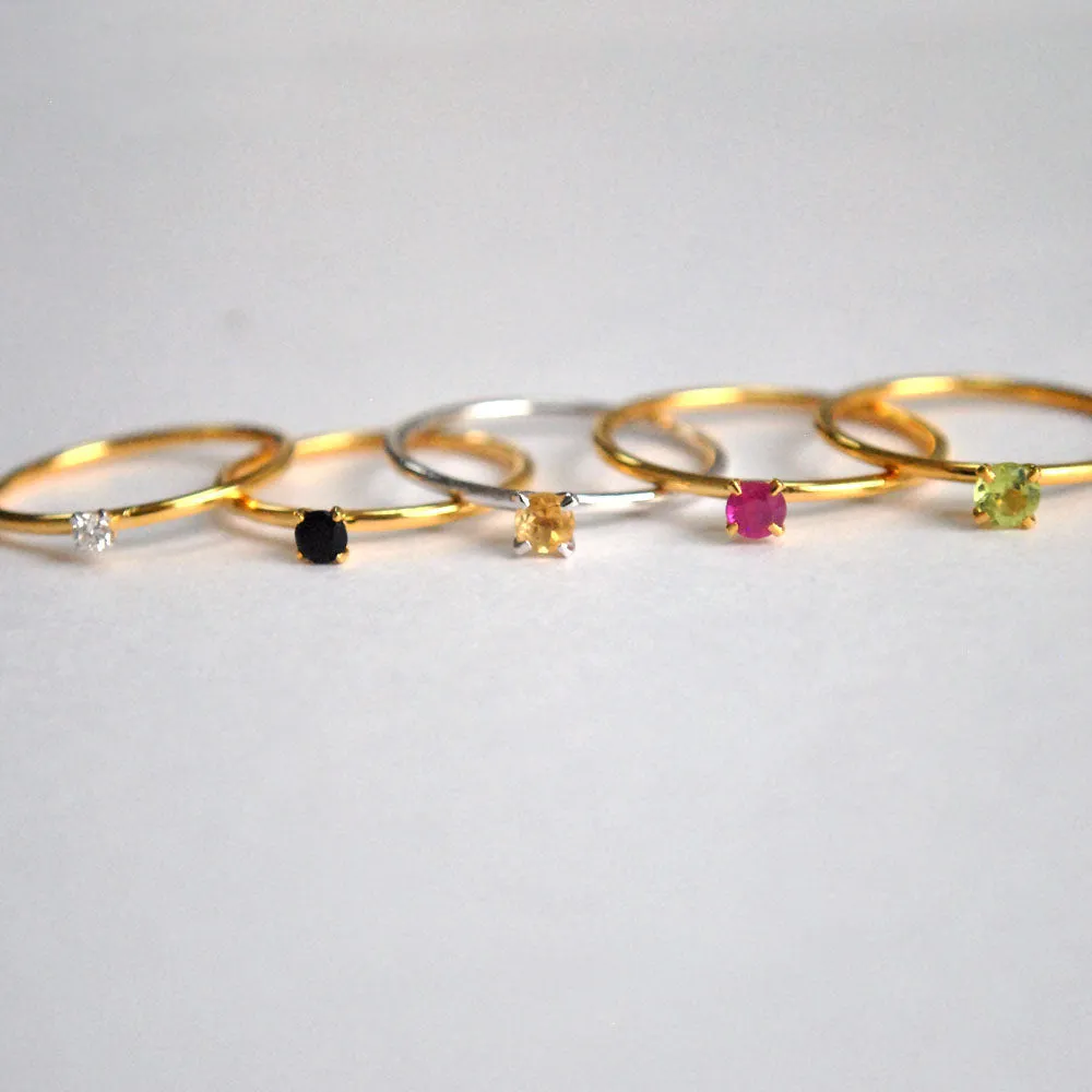 Petite Minimal Gemstone Ring with a Simple Band
