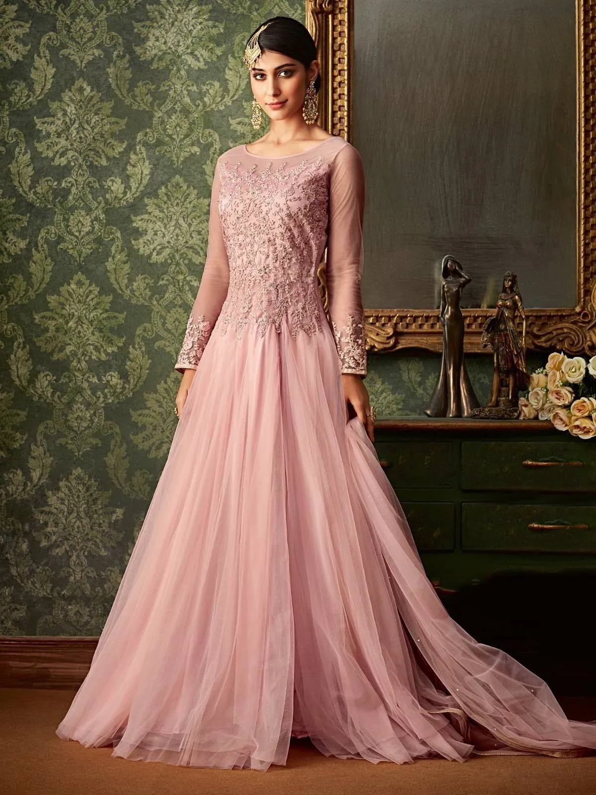 Pink All Front Slit Embroidered Anarkali Pant Suit