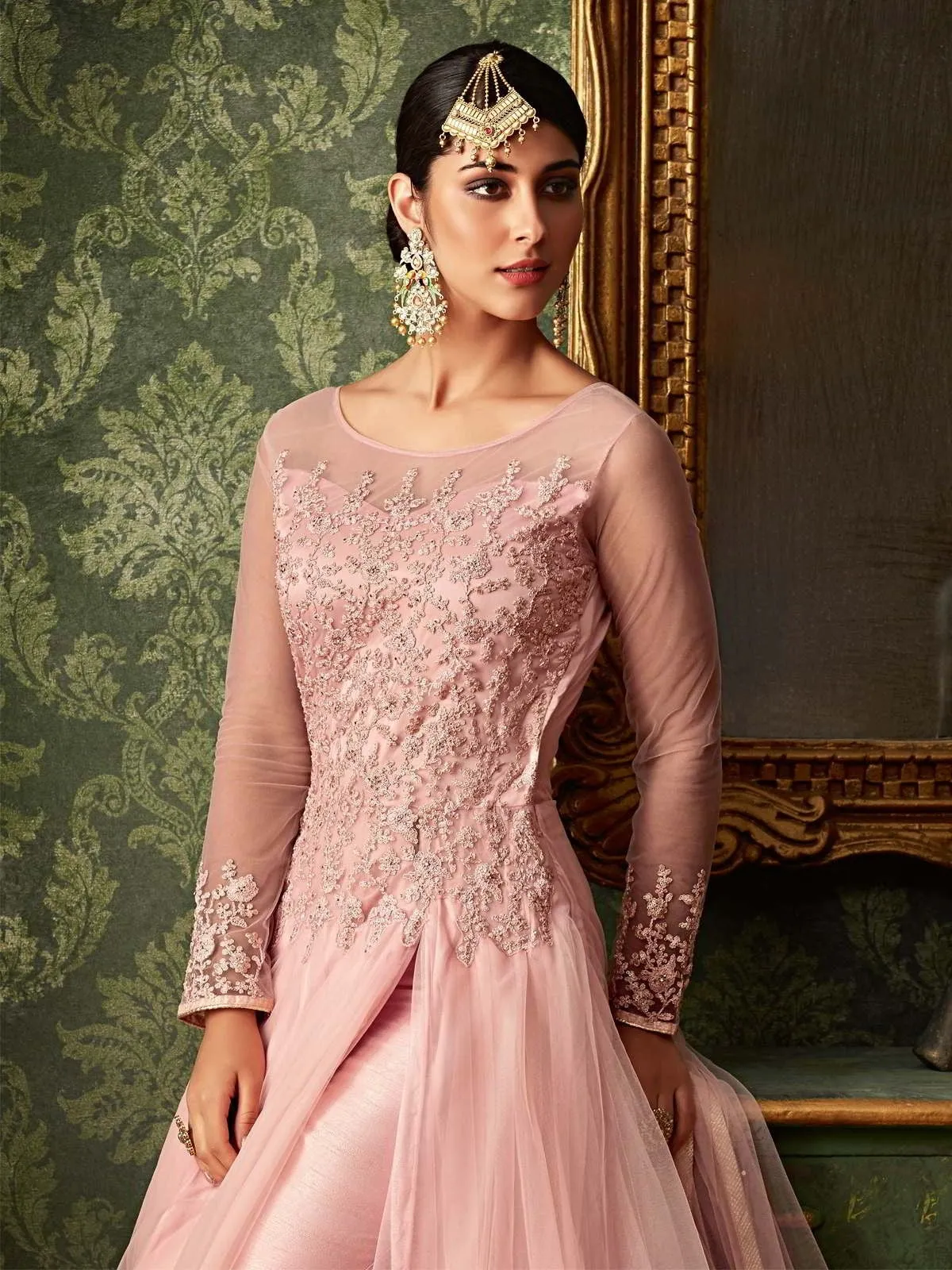 Pink All Front Slit Embroidered Anarkali Pant Suit