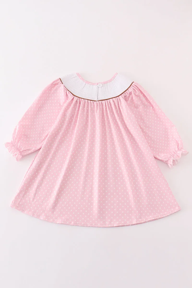 Pink Dot Smocked Western Embroidery Girl Dress