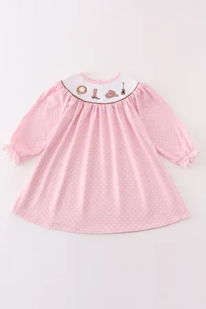 Pink Dot Smocked Western Embroidery Girl Dress