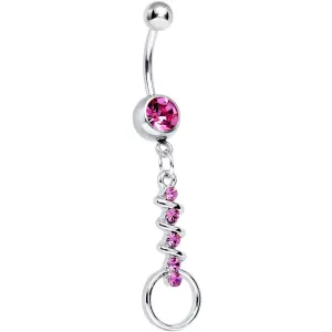 Pink Gem Zig Zag Ribbon Door Knocker Dangle Belly Ring