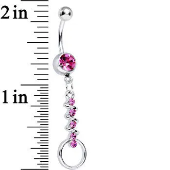 Pink Gem Zig Zag Ribbon Door Knocker Dangle Belly Ring