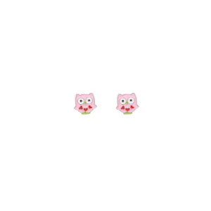 Pink Owl Enamel Stud Post Earring Children's Jewelry Gift