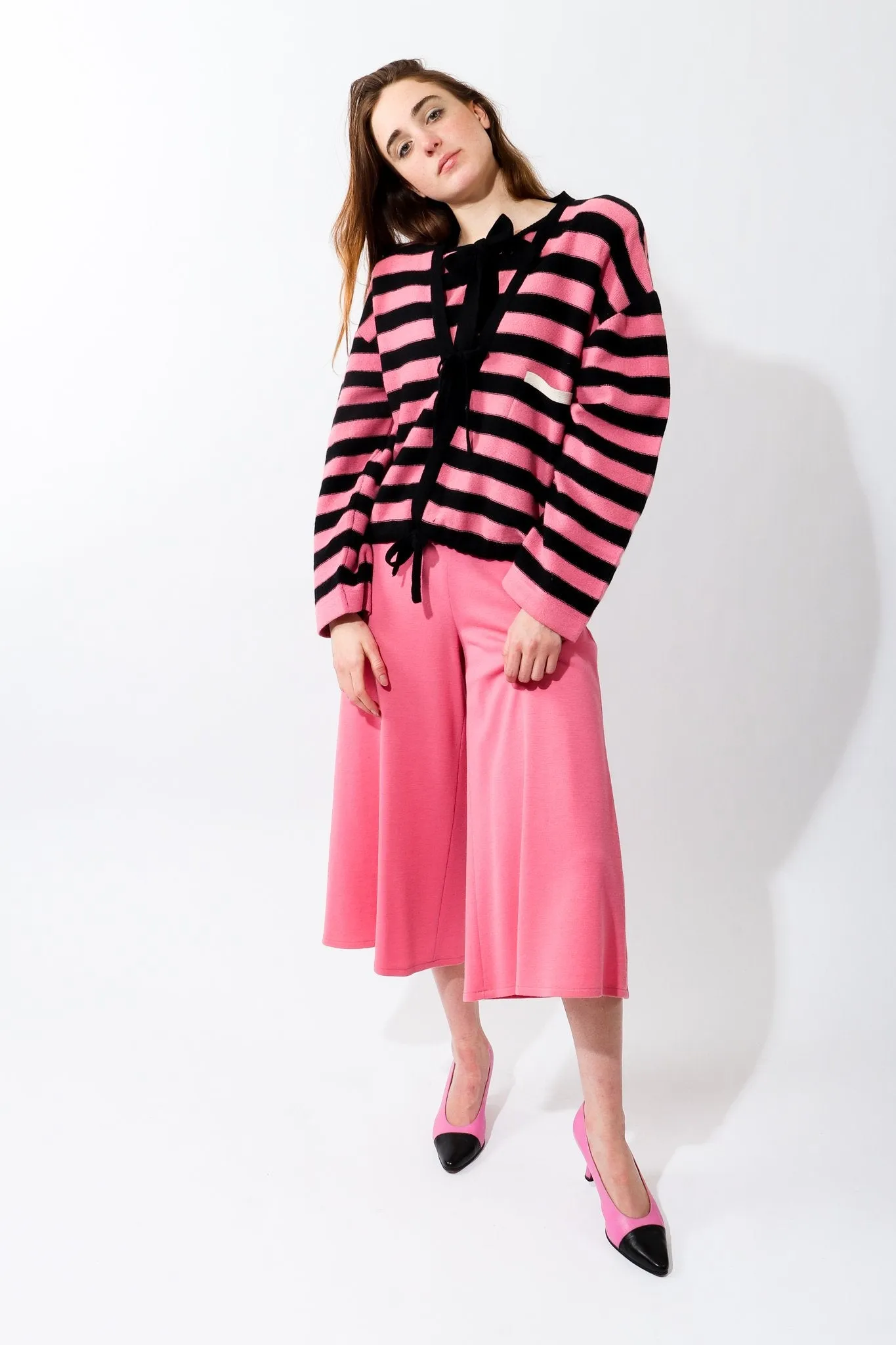 Pink Stripe Knit Boxy Cardigan