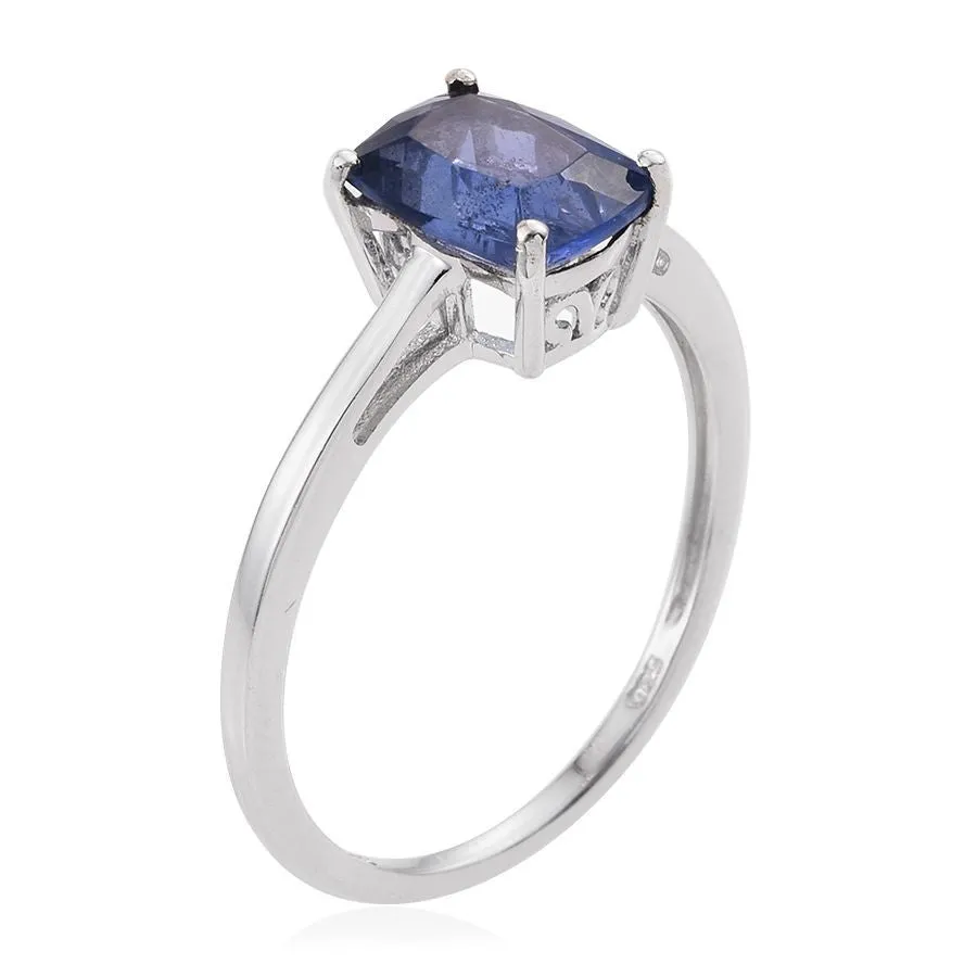 Platinum over Sterling Silver Color Change Fluorite Solitaire Ring (Size 9 Only)