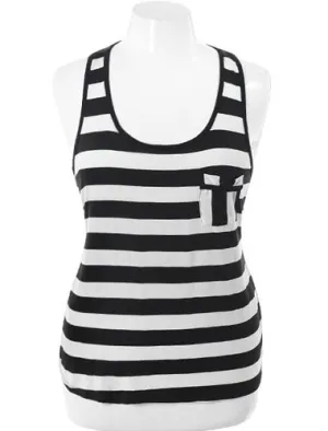 Plus Size Corset Back Stripe White Tank
