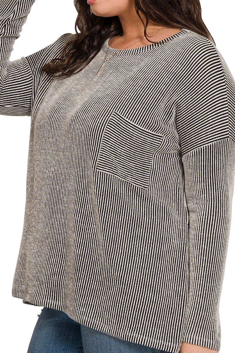 Plus Size Fall Festival Black Oversized Striped Top