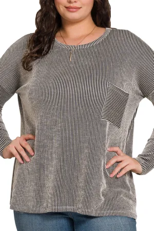 Plus Size Fall Festival Black Oversized Striped Top