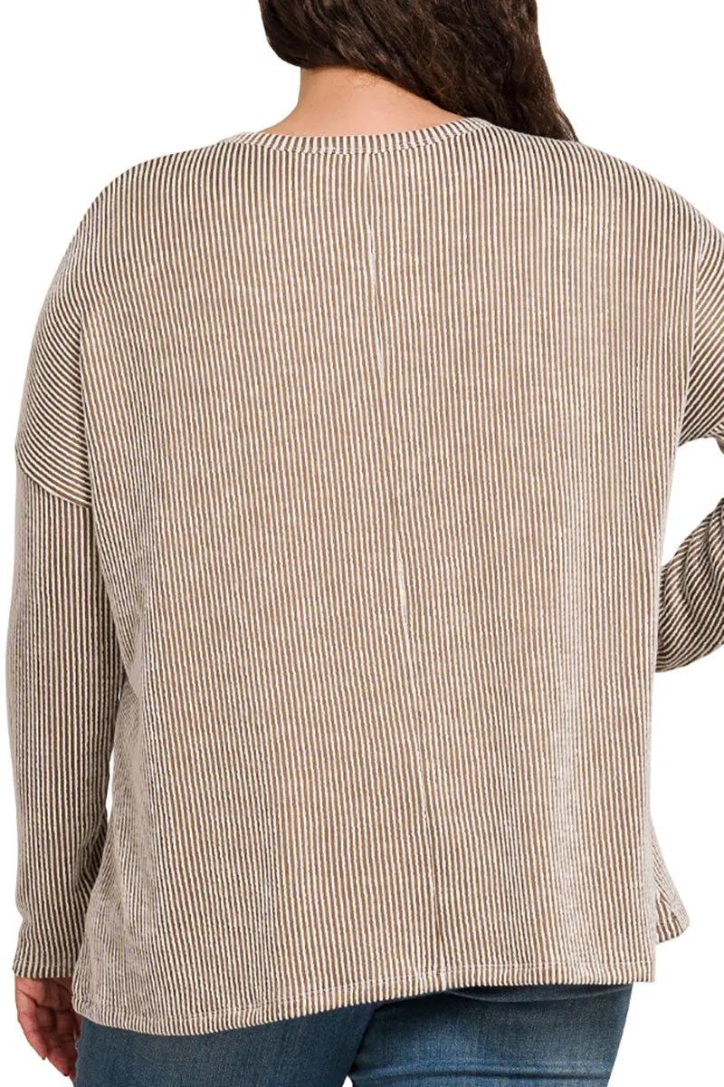 Plus Size Fall Festival Mocha Oversized Striped Top