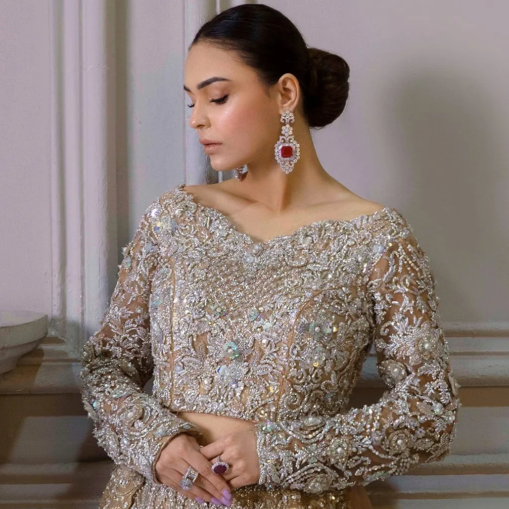 Premium Pakistani Bridal Dress in Long Tail Gown Style