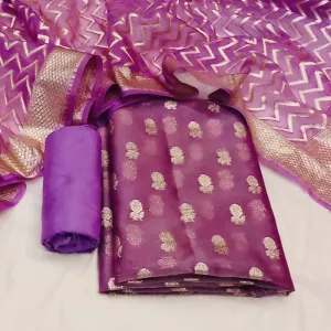 Purple Banarasi Organza Silk Handloom Suit
