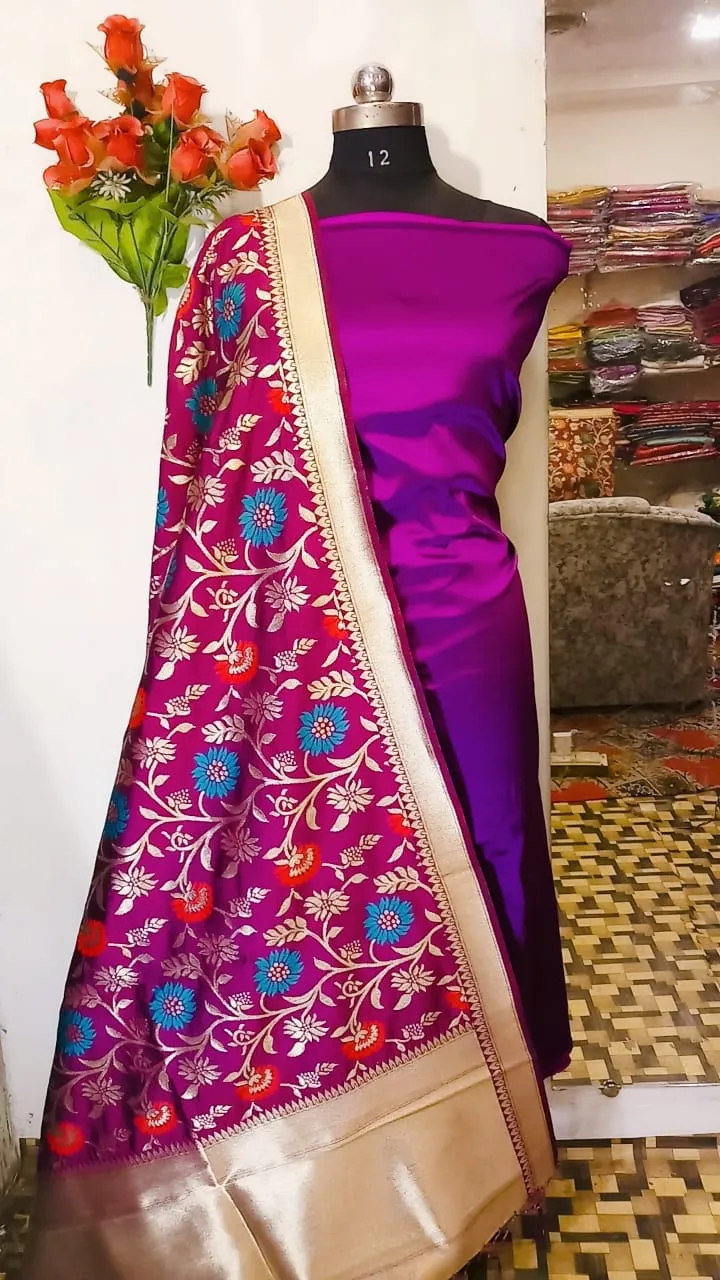 Purple Banarasi Silk Katan Suit Set