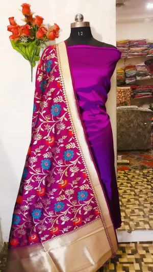 Purple Banarasi Silk Katan Suit Set