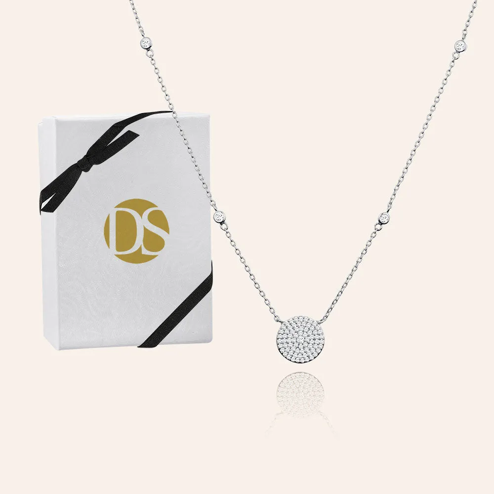"Galactic" Sterling Silver 1.2CTW Pave Circle Pendant Necklace