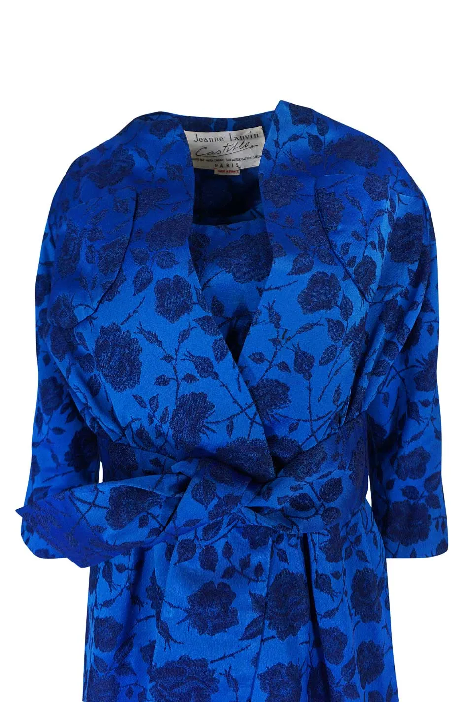 Rare 1950s Lanvin Castillo Demi-Couture Blue Silk Dress & Jacket