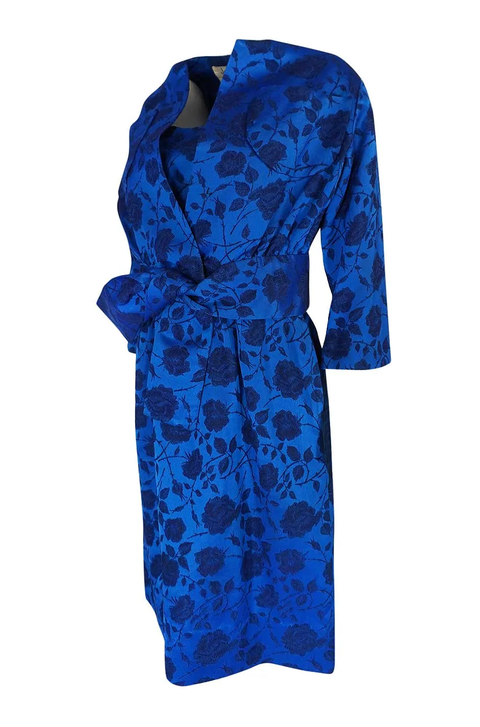 Rare 1950s Lanvin Castillo Demi-Couture Blue Silk Dress & Jacket
