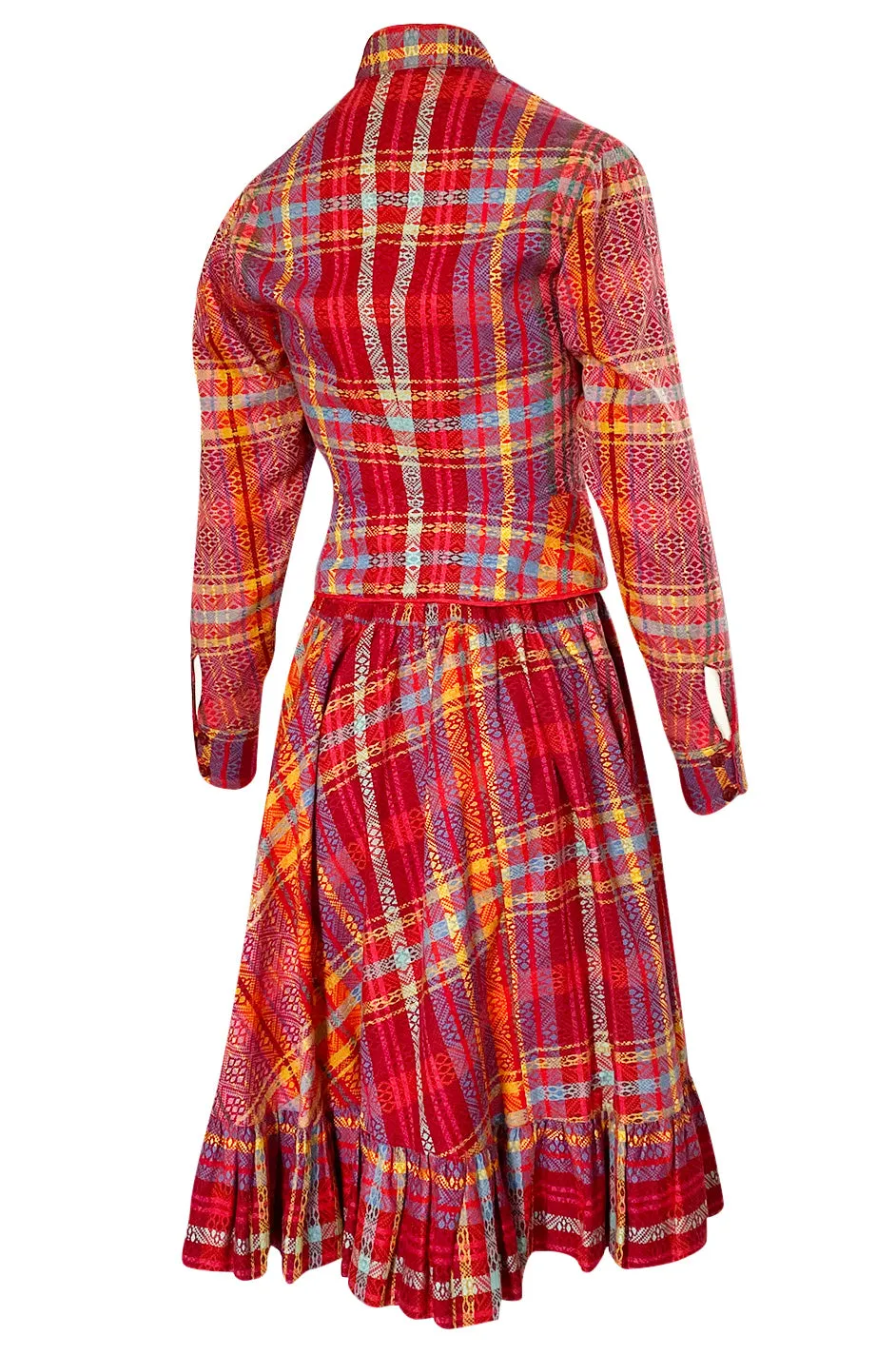 Rare 1970s Kenzo Woven and Floral Embroidered Jacket & Skirt Suit Set