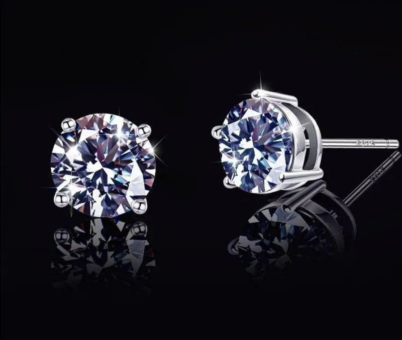 Real Moissanite Earring Studs | Round Cut Moissanite 925 Silver Stud | 1ct 1ct Moissanite Earring 4 Prong Anniversary Stud With Certificate