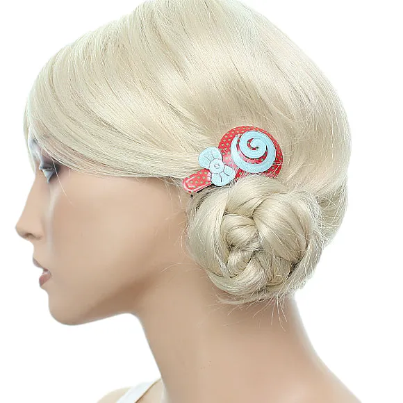 Red Blue Swirl Polka Dot Comic Hair Clip Bow