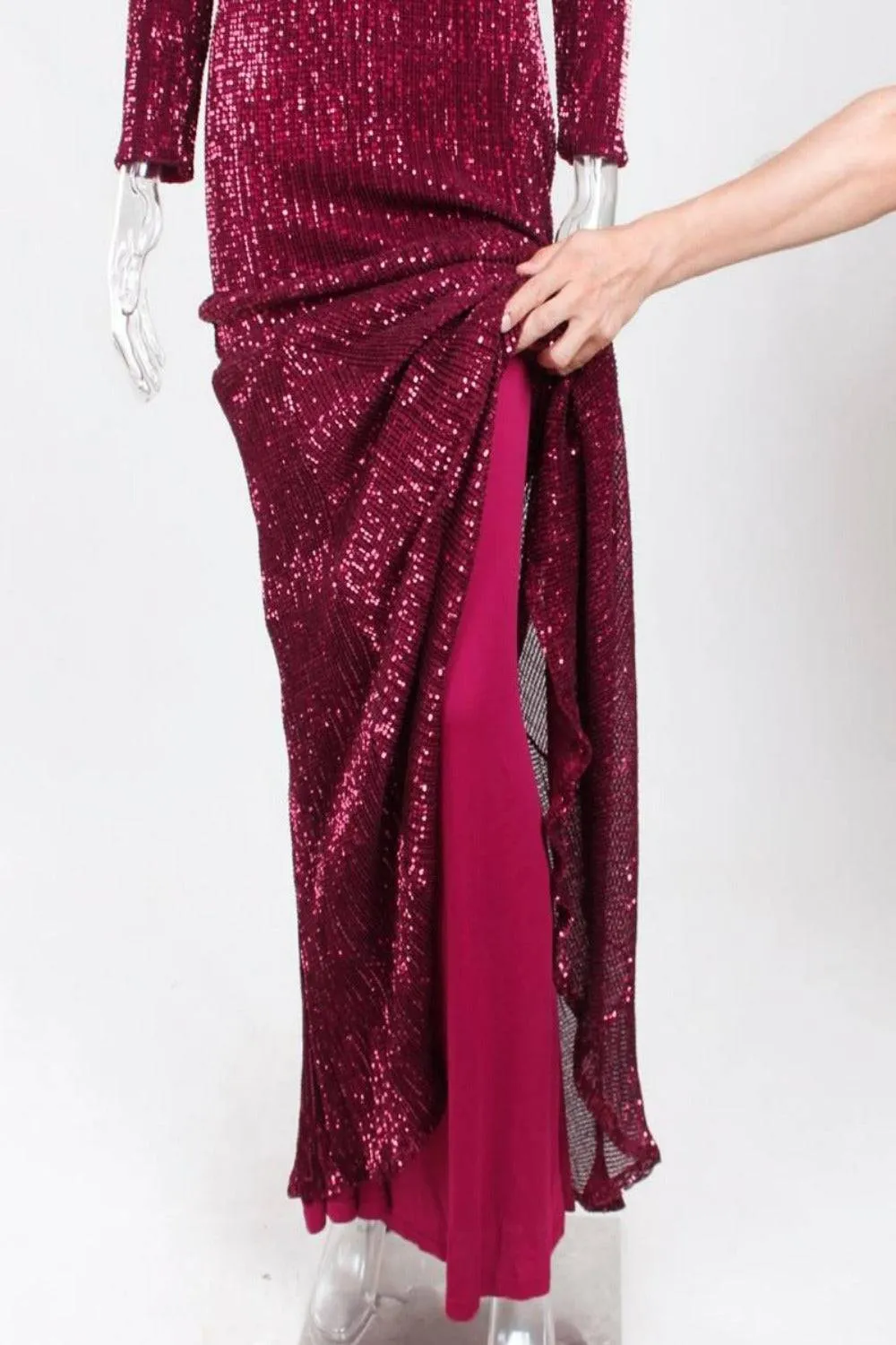 Red Long Sleeve Sequins Mermaid Maxi Dress