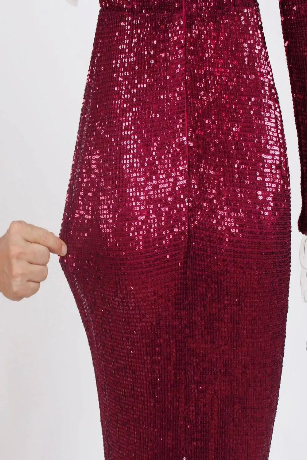 Red Long Sleeve Sequins Mermaid Maxi Dress