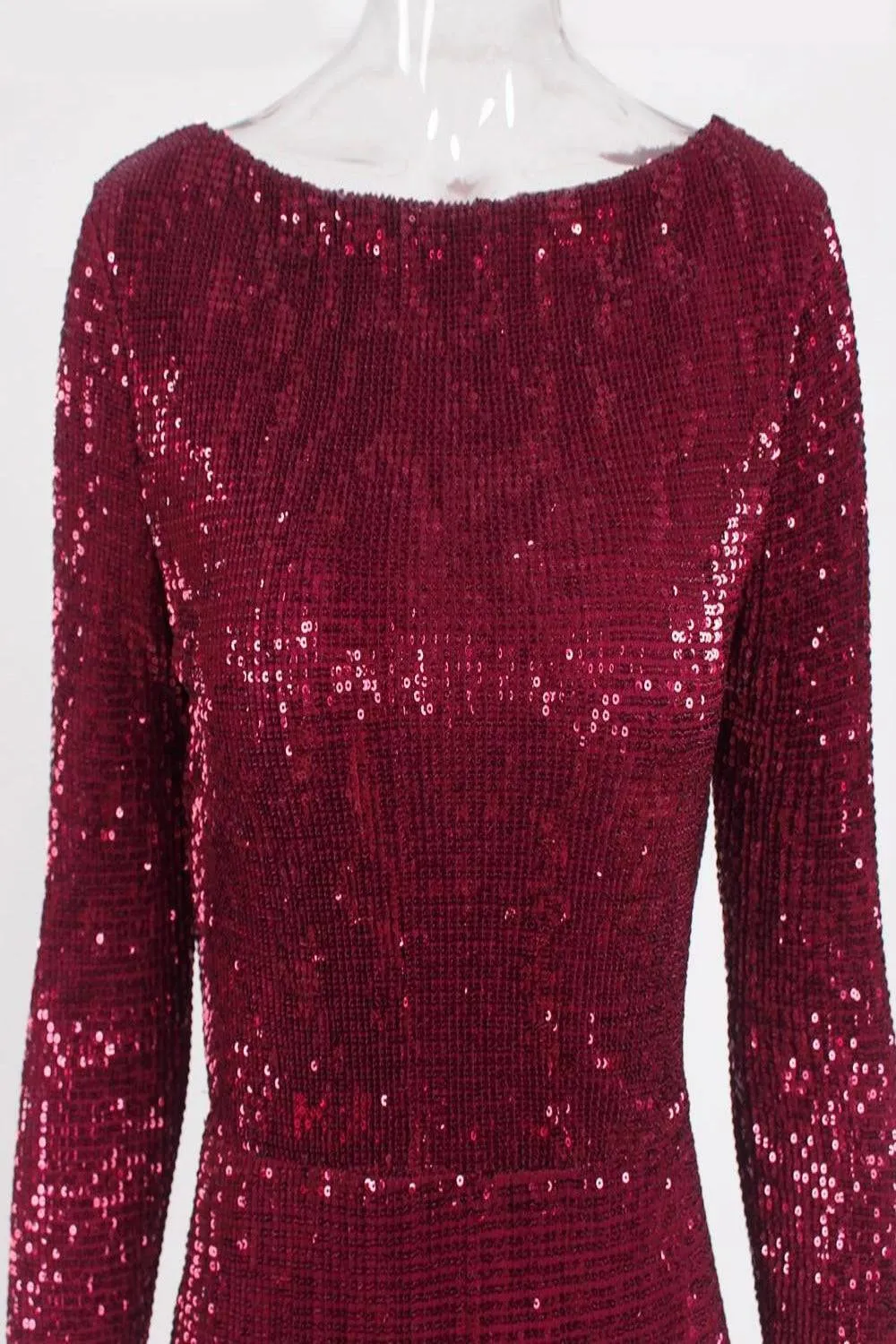 Red Long Sleeve Sequins Mermaid Maxi Dress