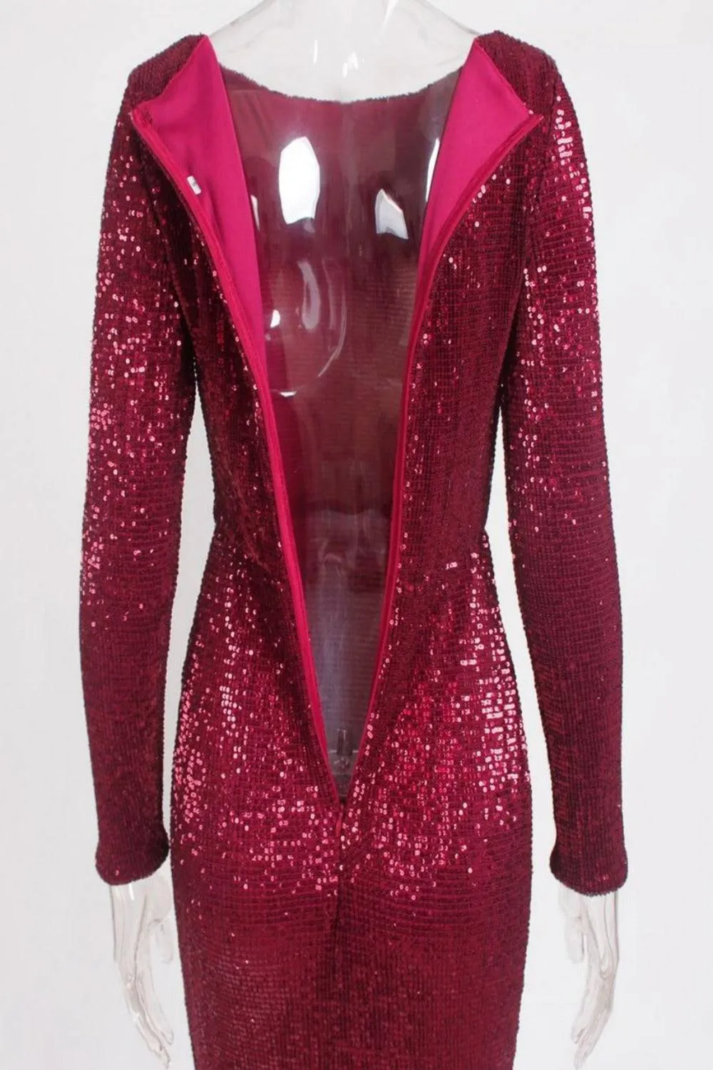 Red Long Sleeve Sequins Mermaid Maxi Dress