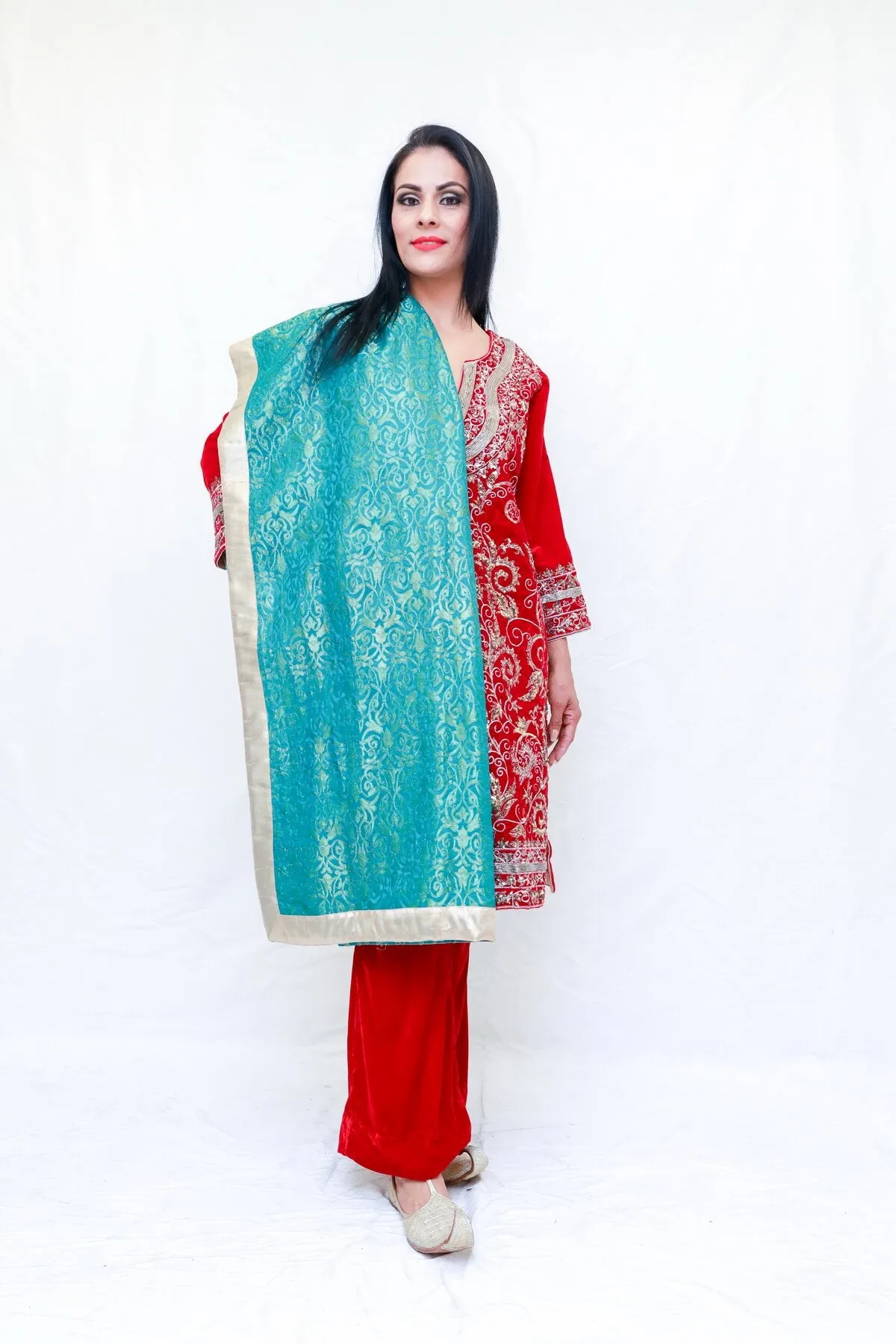 Red Velvet Embroidered Salwar Kameez Suit