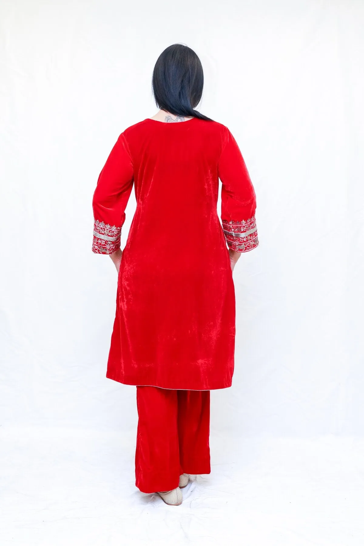 Red Velvet Embroidered Salwar Kameez Suit